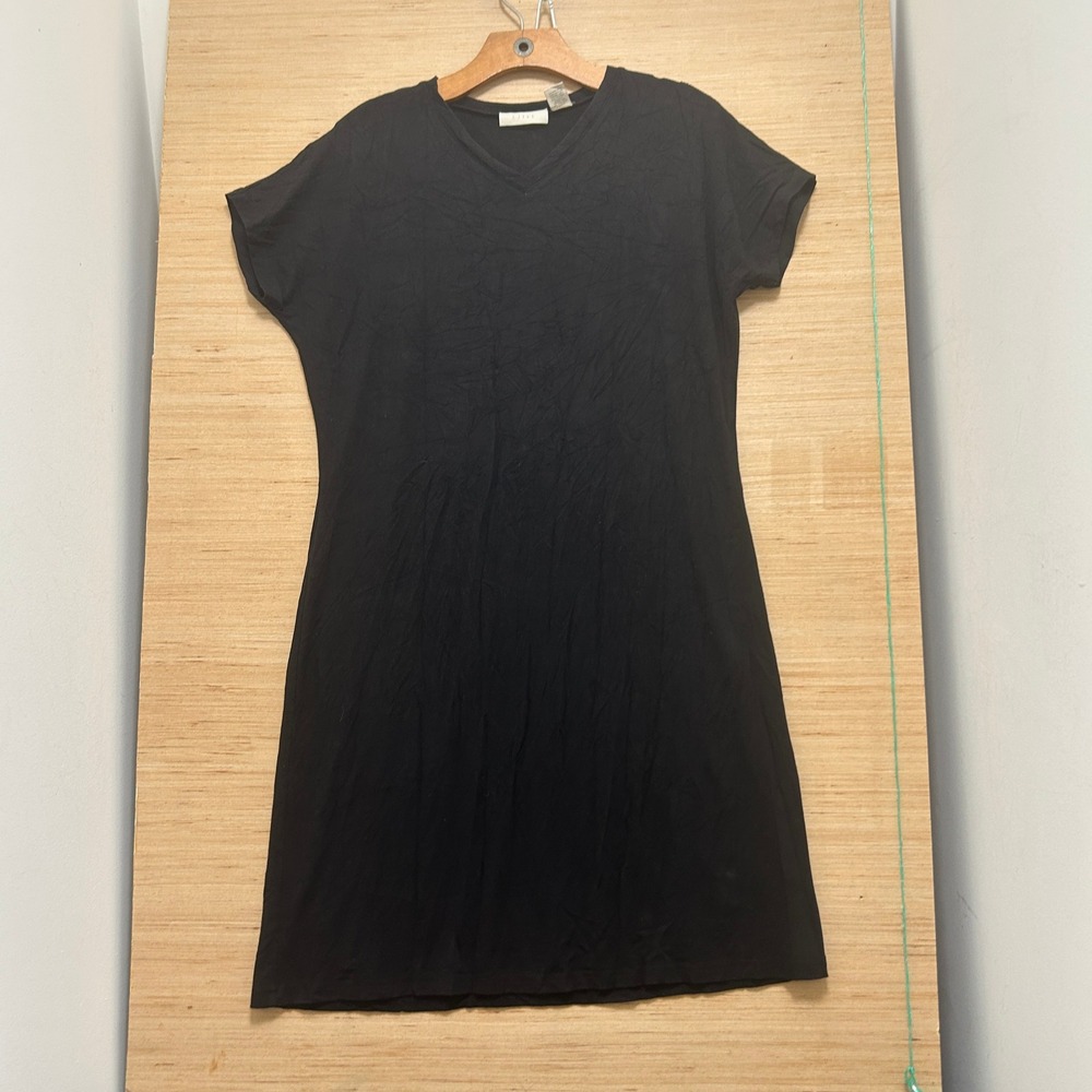 J. Jill Womens Black V-Neck T-Shirt Dress Short Sleeve Rayon Spandex Size M